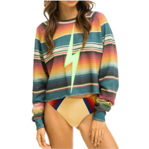 Aviator Nation Tops - AVIATOR NATION serape bolt sweatshirt rainbow cropped XS